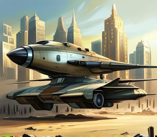 atompunk Soviet MBV-2 Armored hover car levitating on jet en...