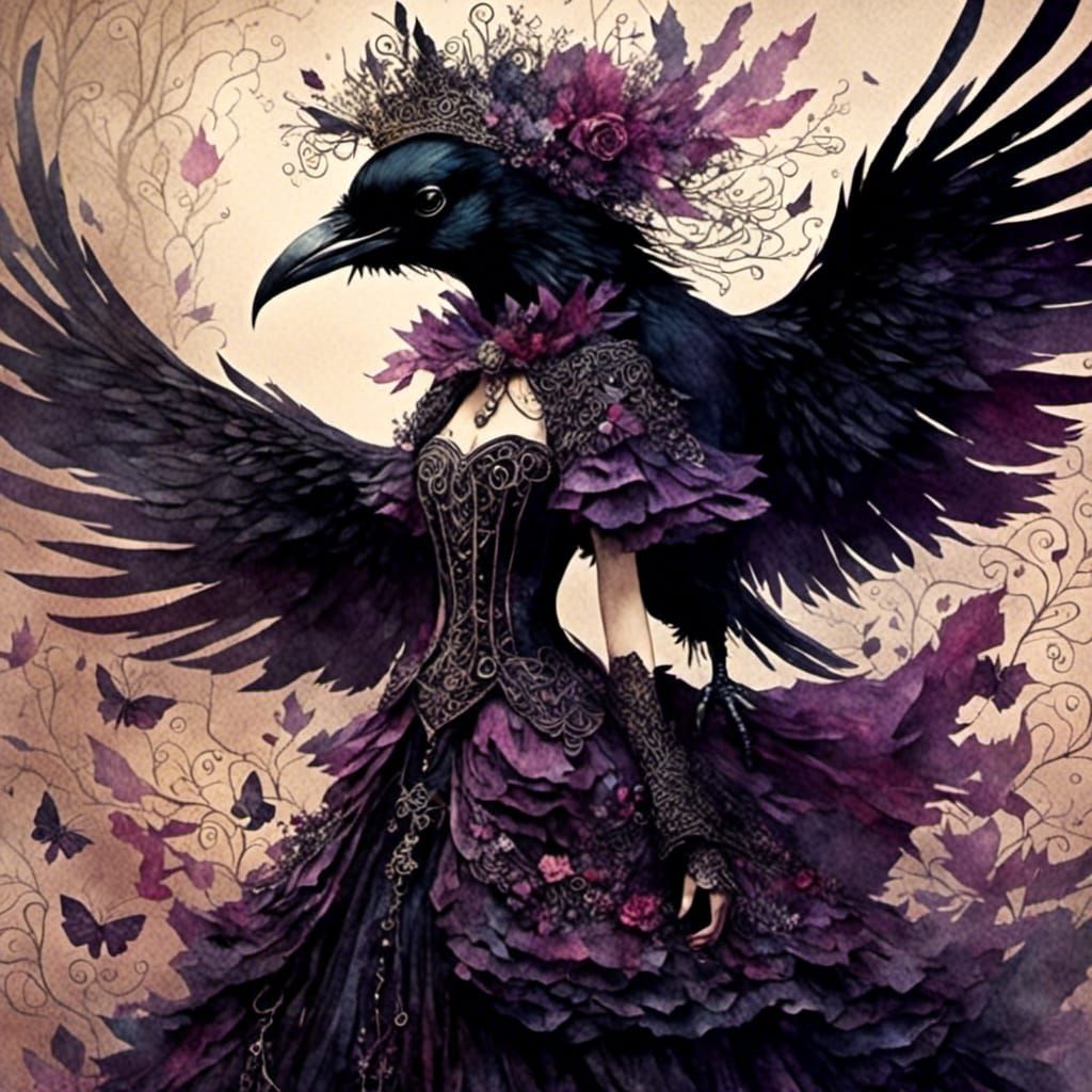 Magic_wielding Raven princess <lora:Collage Machine 2:1.0> 