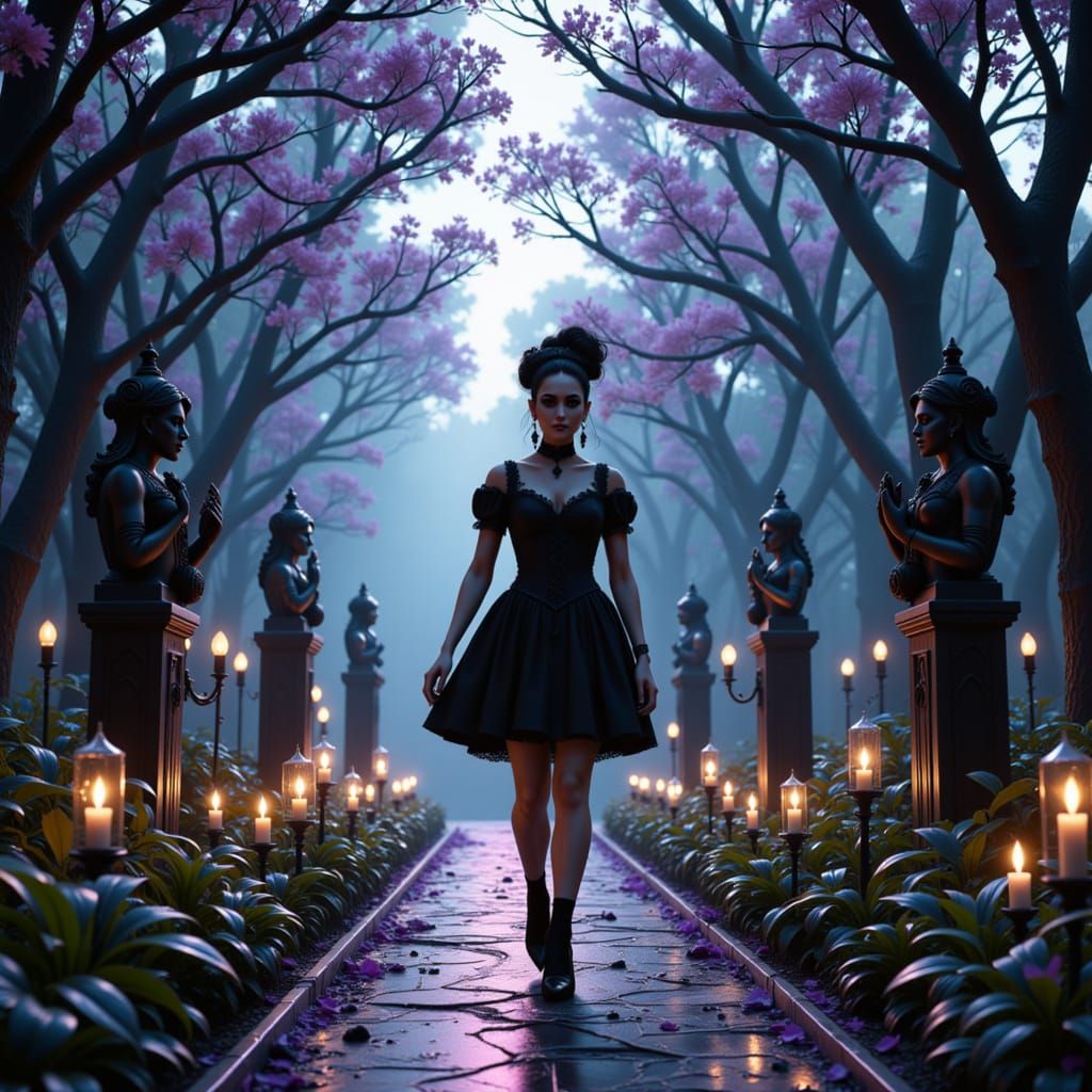 goth in the style of <lora:Gothify-her:1.0> jogging towards the camera in a park detailed matte painting, deep color, fantastical, intricat...