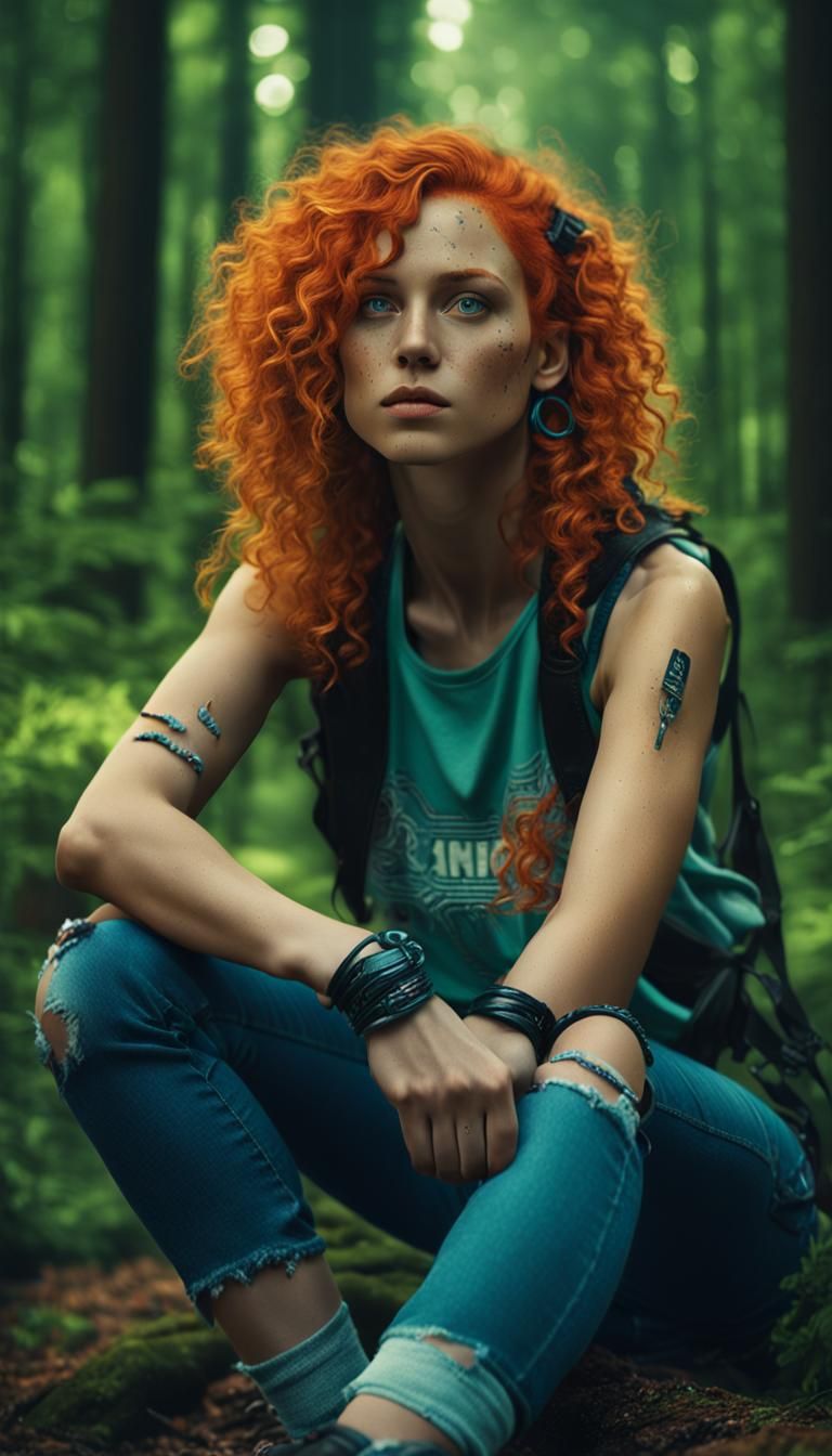 Ultra-realistic 8K image of scandinavian rave girl with oran...