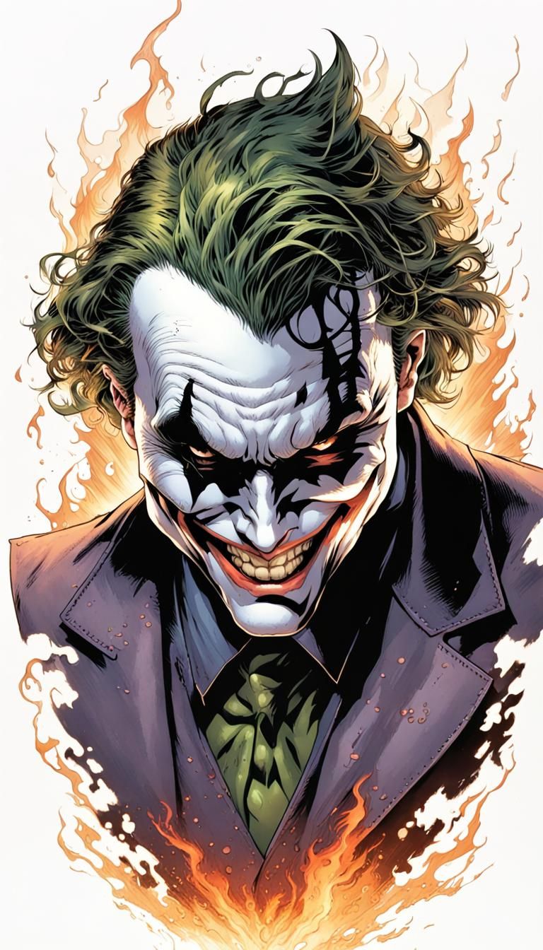 The joker angry and Gotham city in flames as the background. Mark ...
