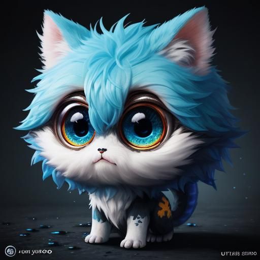 A unique creature, cute, fluffy, big chibi eyes.