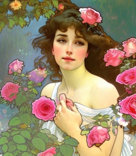 A beautiful woman in the rose garden