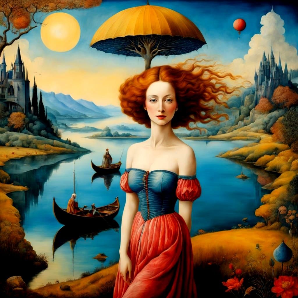 Medieval Ladies with Whimsical Creatures in Vibrant Color