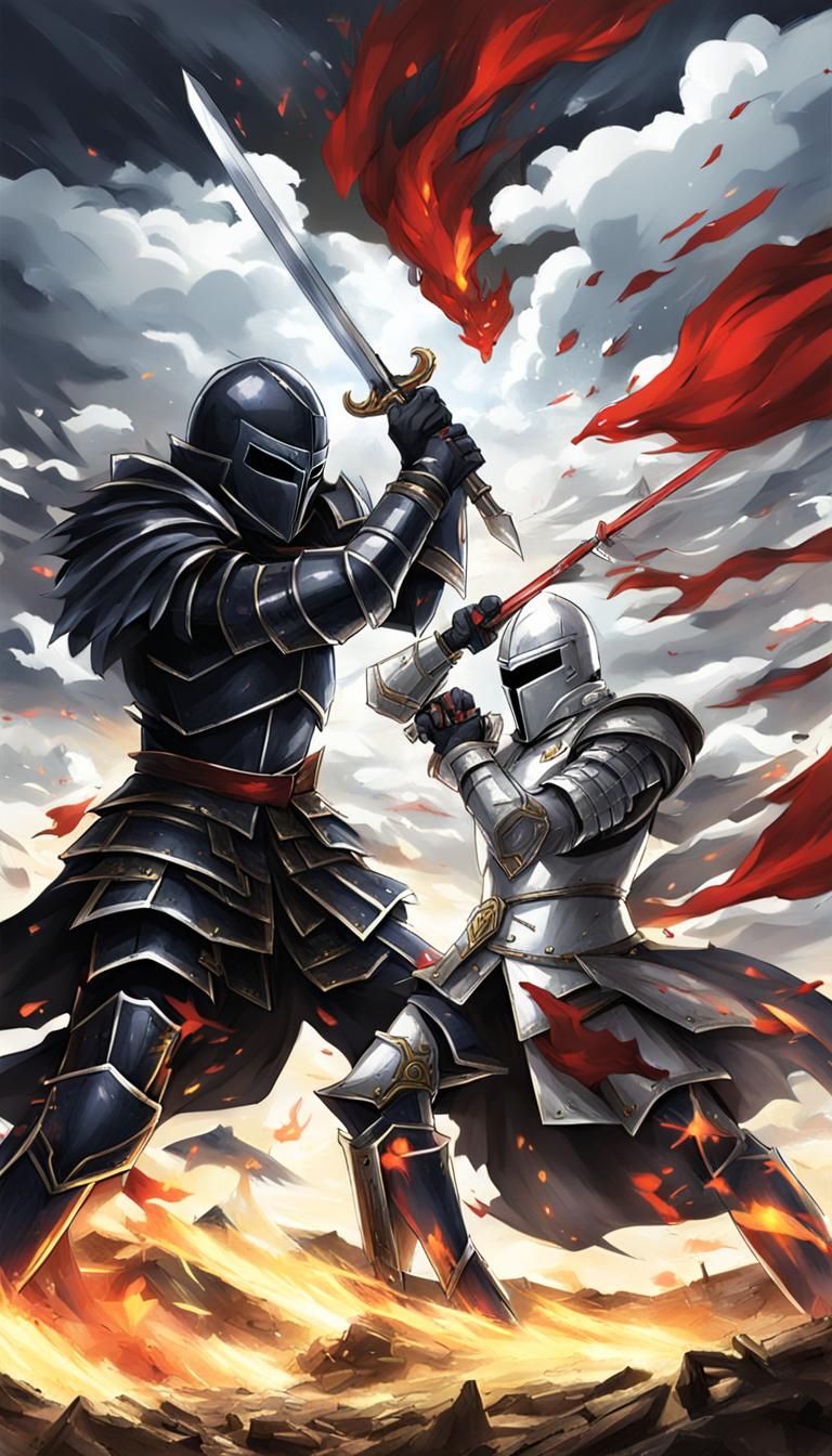 The Black Knight vs. the White Knight in armored combat