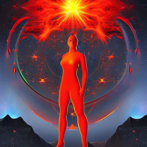 Fire Elemental 8k resolution holographic astral cosmic illus...