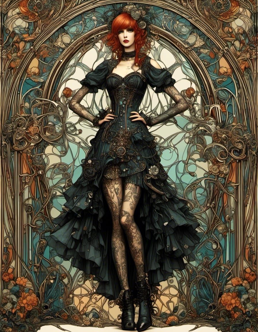  <lora:Art Nouveau Punk:1.0>punk art nouveau dress