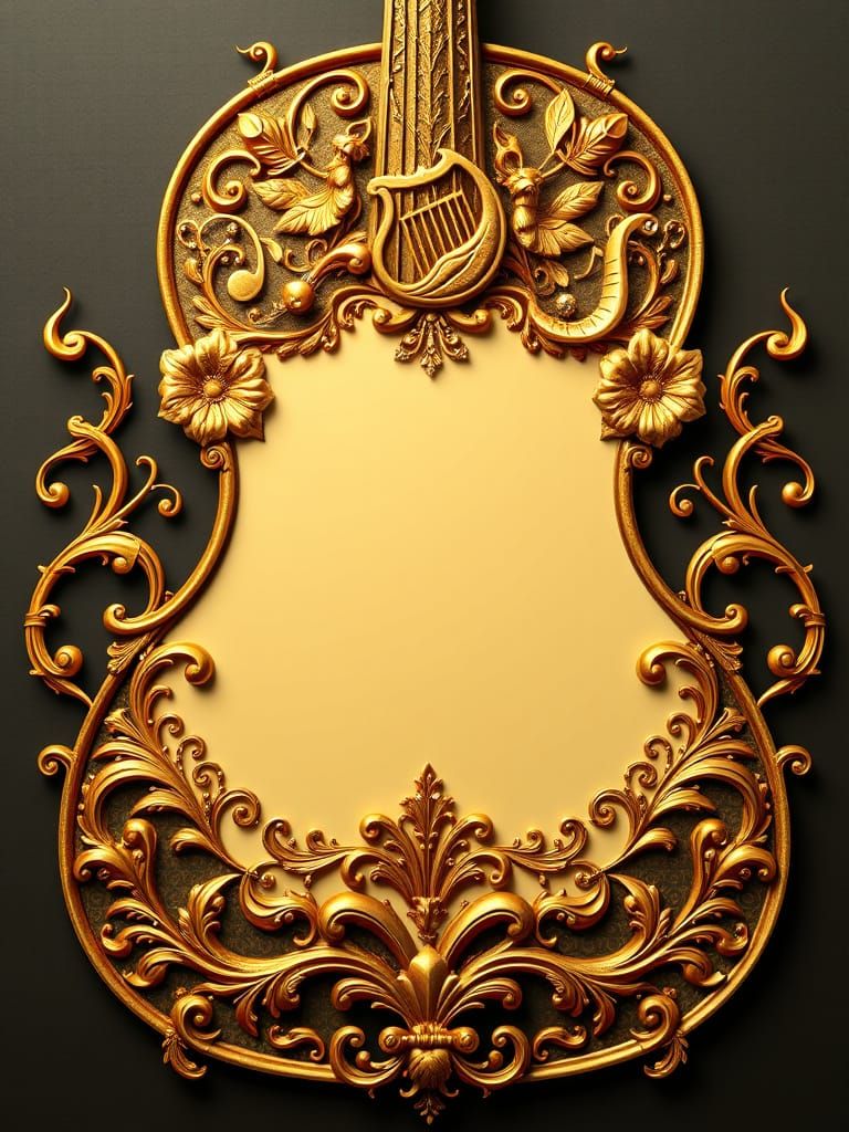 Elegant Baroque Violin Frame with Intricate Musical Details