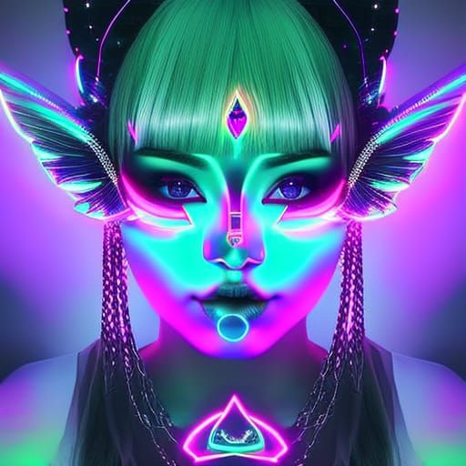 Insanely detailed photorealistic art of neon girl with cat ears ...