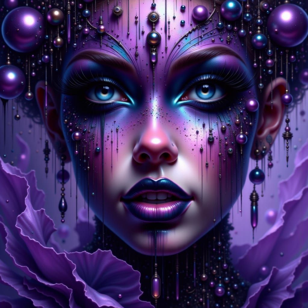 A brooding yakuza with sharp jawline, piercing bi-color eyes, one deep brown and the other icy blue, wears a tailored black suit, crisp whit...