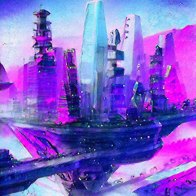 Futuristic city in watercolor