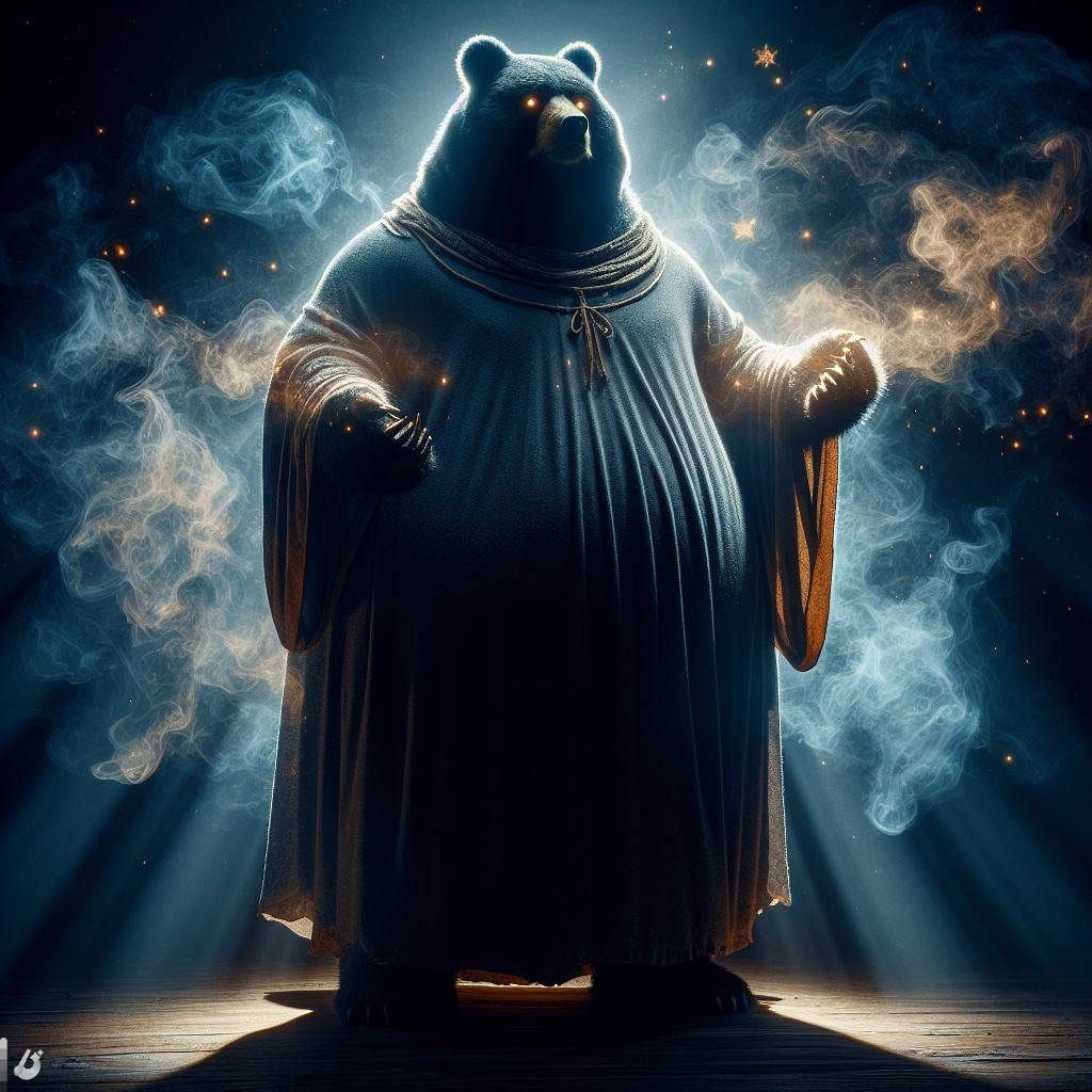 Mystical White Wizard Obese Bear: casting- "pluming smoke" Spell