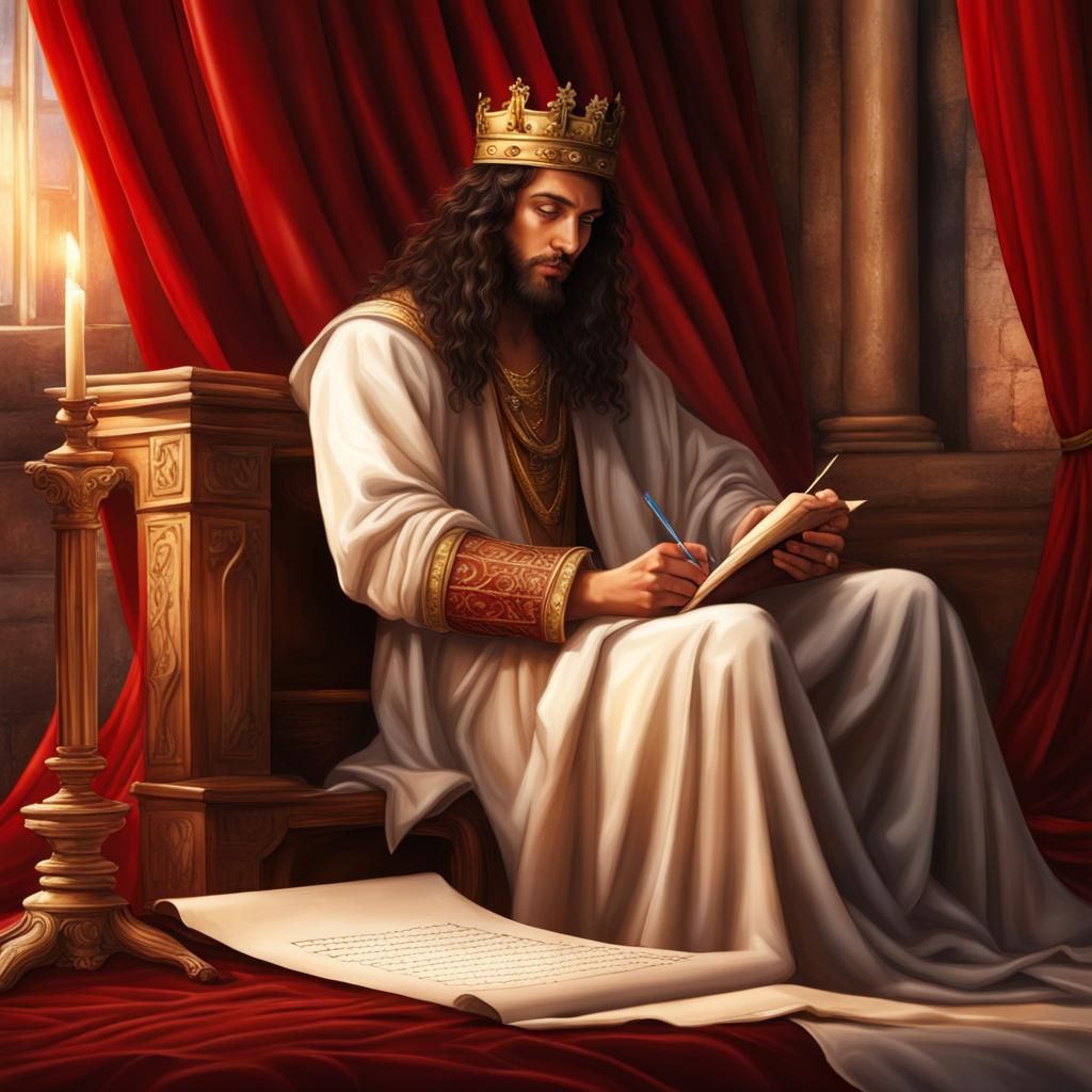 King solomon writing the book of proverbs ai generated artwork