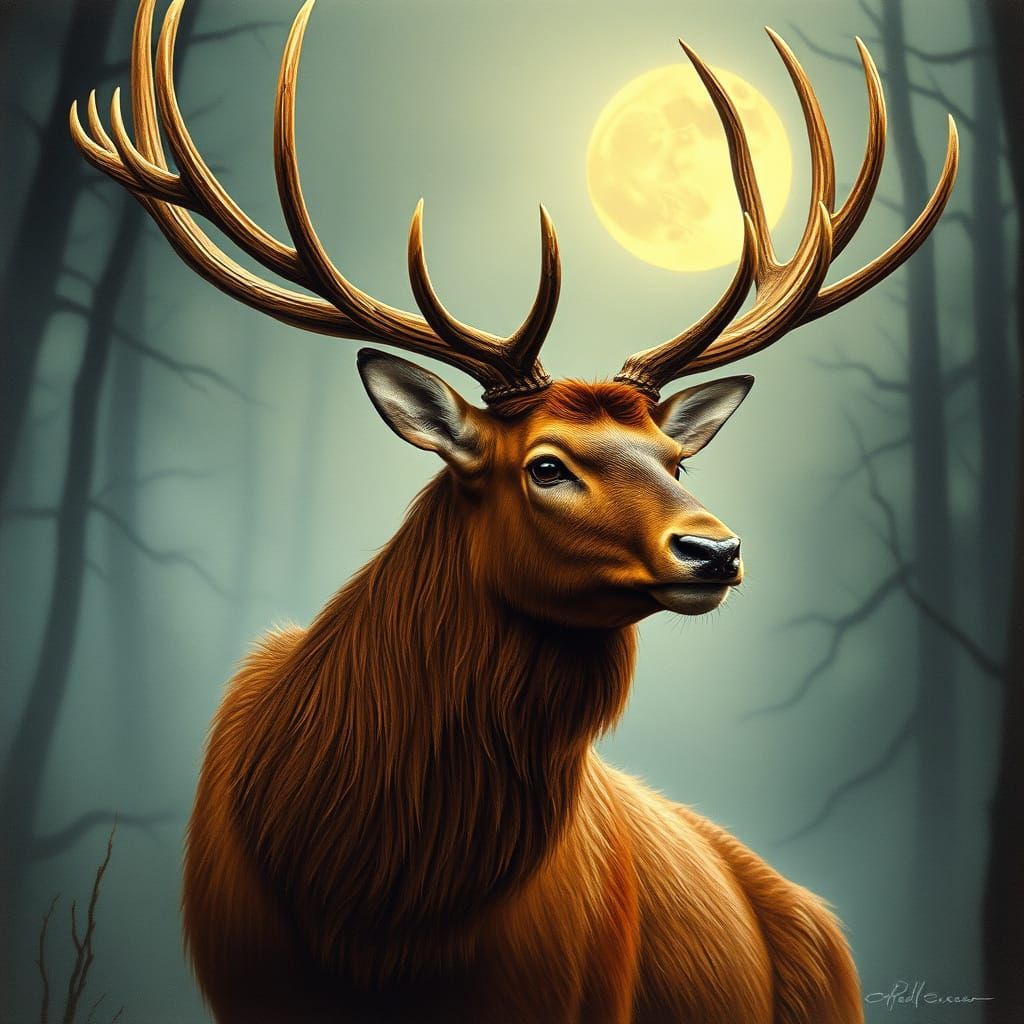 Majestic Royal Stag in Moonlit Forest