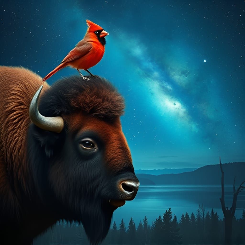 American bison with a Friend !!