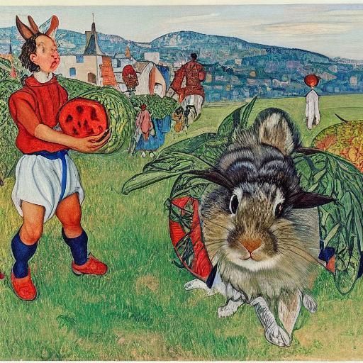 Krol the rabbit 
Having eaten three watermelons, He stood on the road of truth. He made a racket.
The world was dizzy.
Like a squall
By Zina...