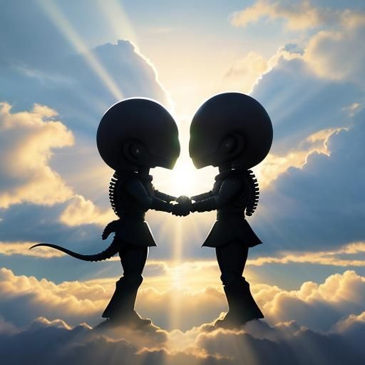 silhouette art of a pair of xenomorph aliens holding hands - AI ...