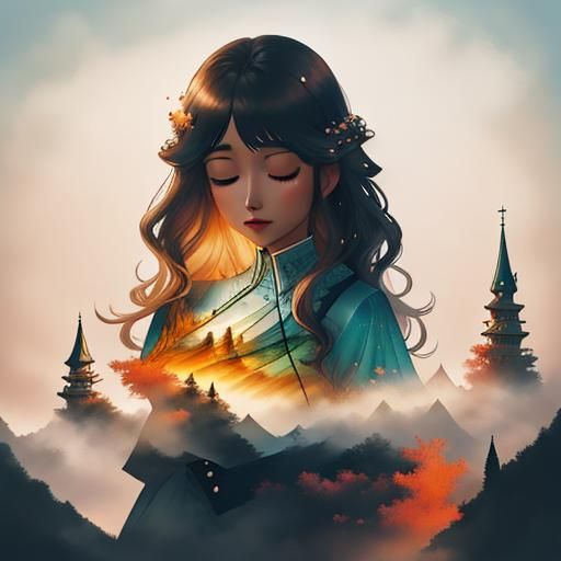 Lovers, Waves, whispers, warmth, Merge a portrait with a natural landscape <lora:ShadowBlend Portrait:1.0>