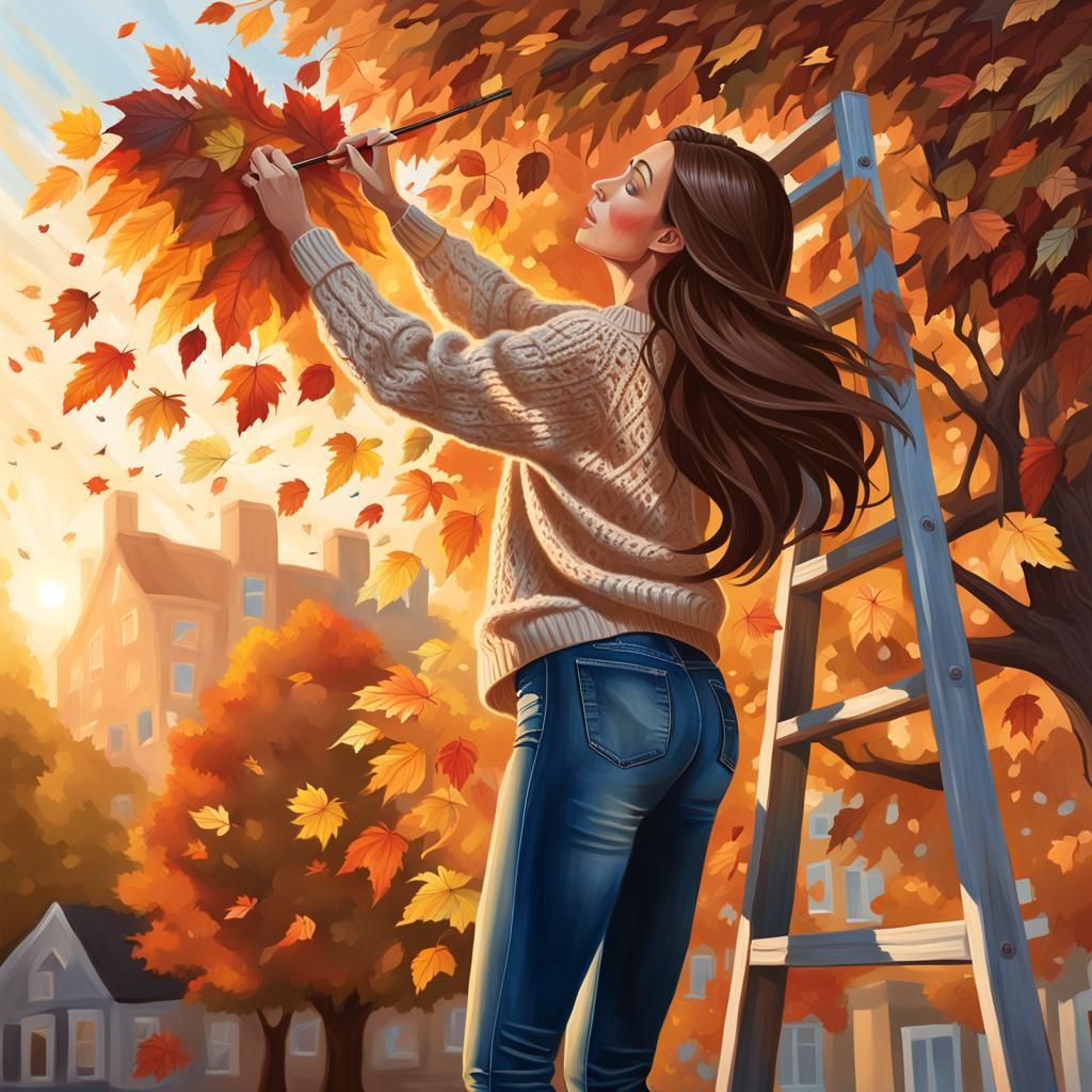 Painting leaves on a tree.