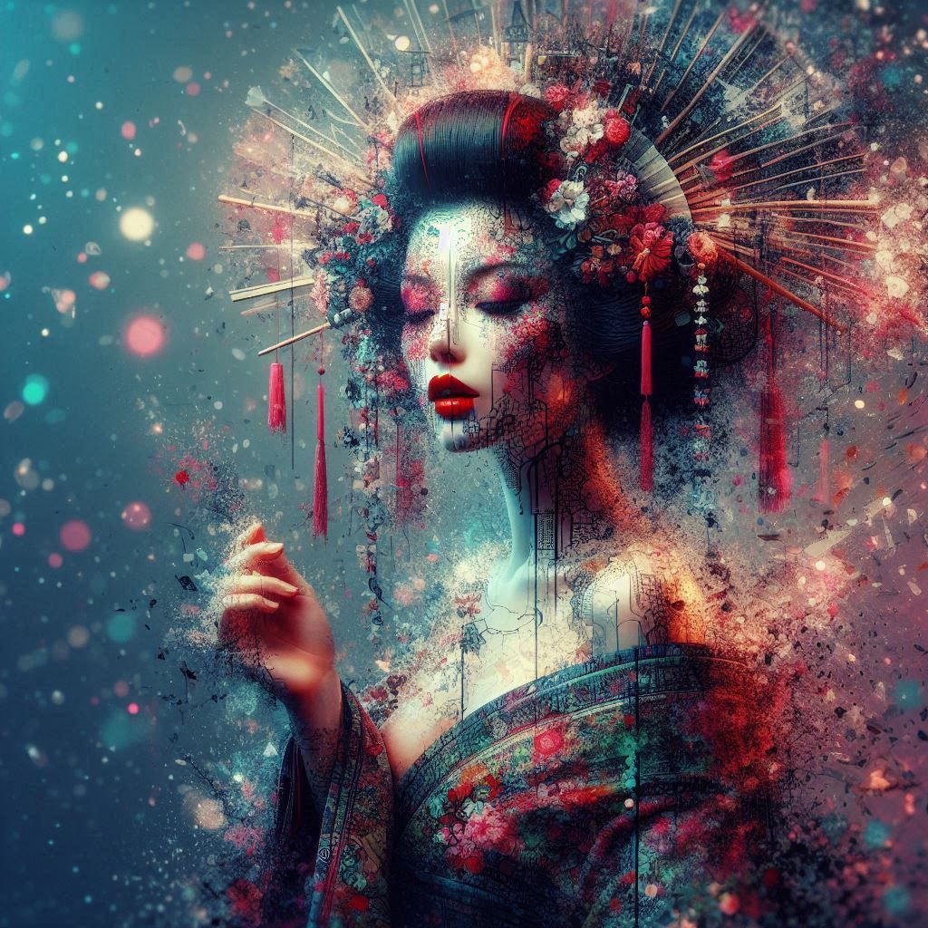 double exposure beautiful fantasy DALL-E 3 portrait landscap...