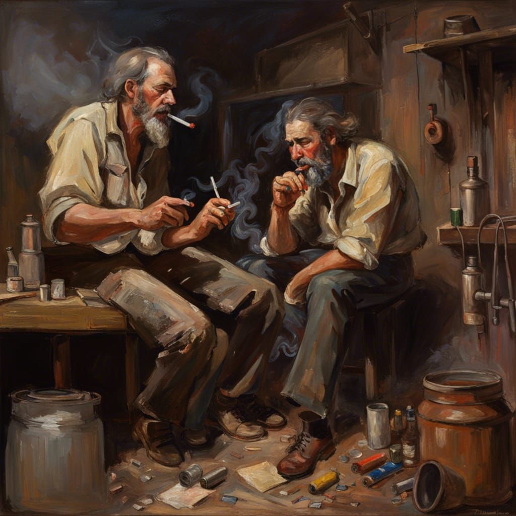 Rednecks  smoking cigs and making moonshine in dirty den  by @nonaivo