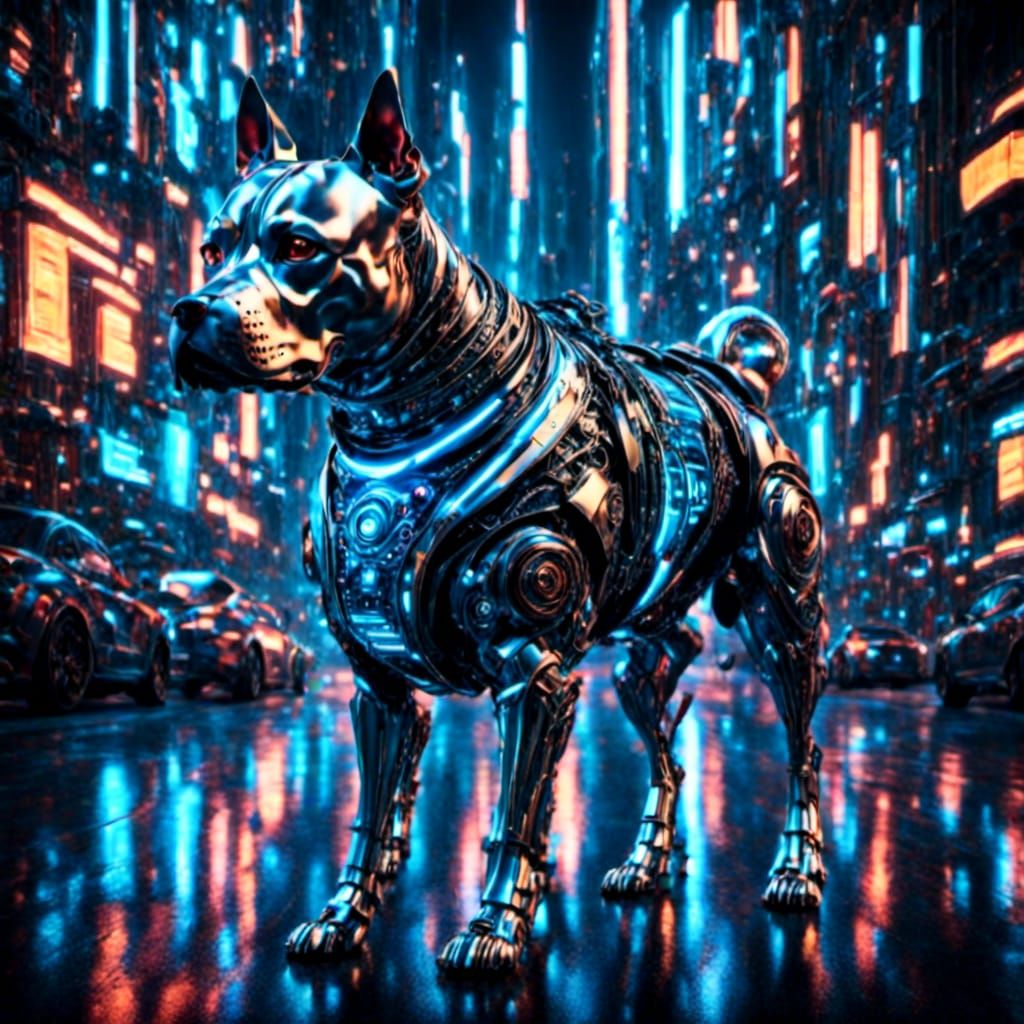 Beautiful cybernetic cyborg dog:: silver armor:: sensors on ...