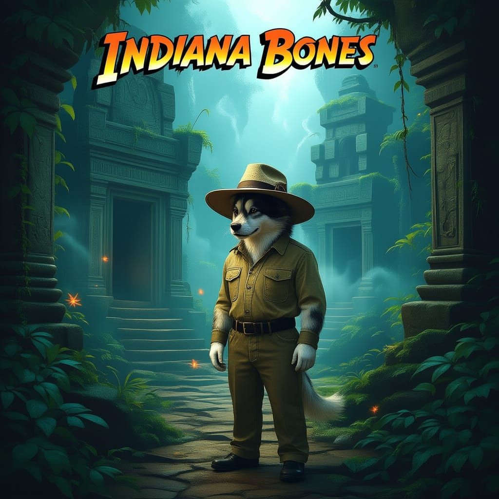 A forgotten, overgrown temple deep within a jungle, its stone structures almost entirely consumed by mist. Vines snake around crumbling pill...