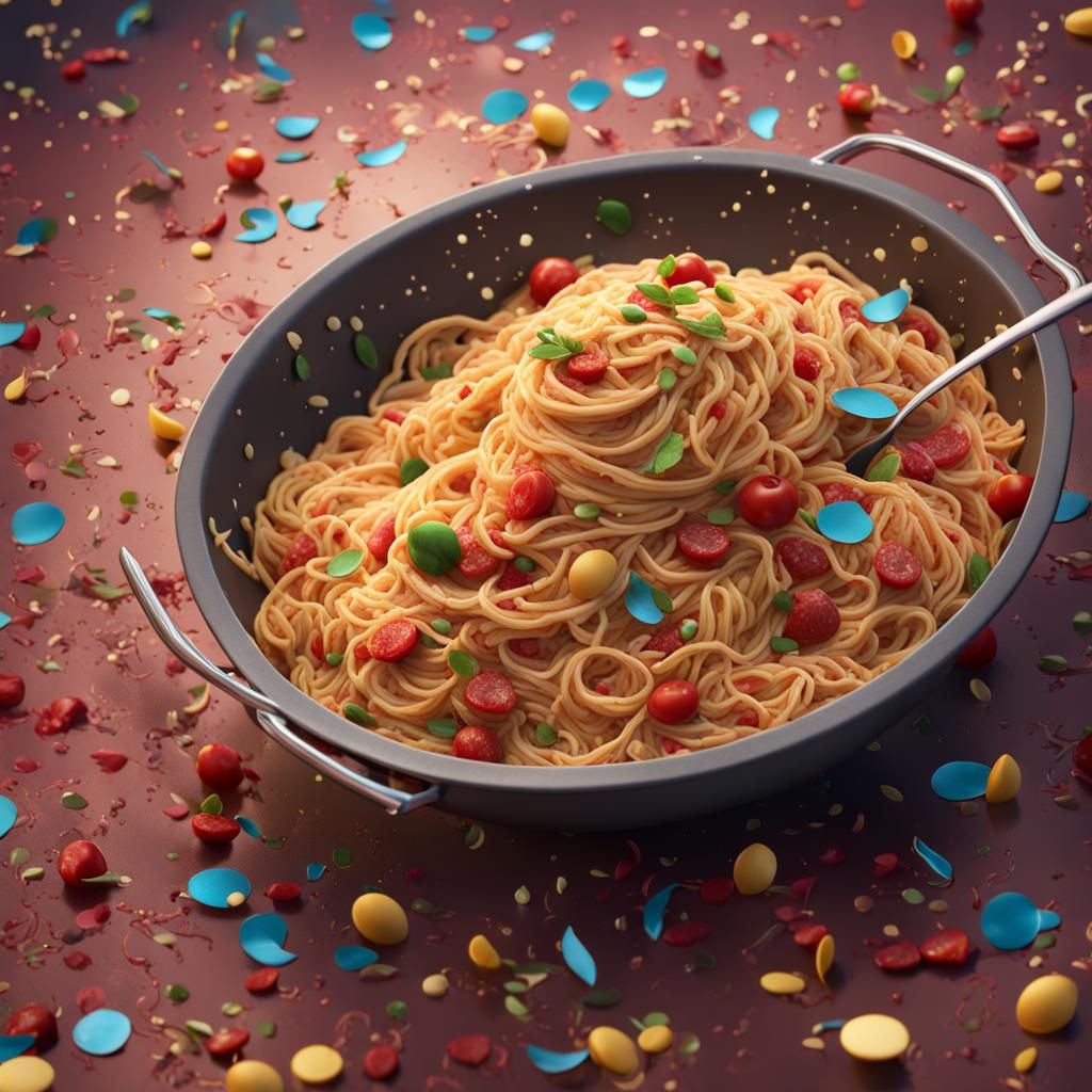 Confetti spaghetti, Italian food fight AI Generated Artwork