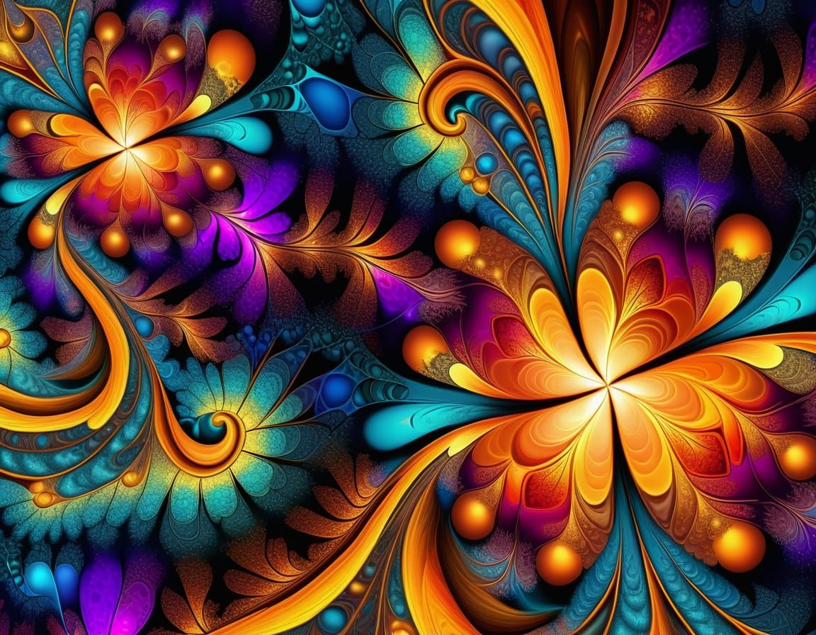 A mesmerizing, abstract digital artwork showcasing a myriad of colorful fractals. These fractals span ...  by @Christopher Allen