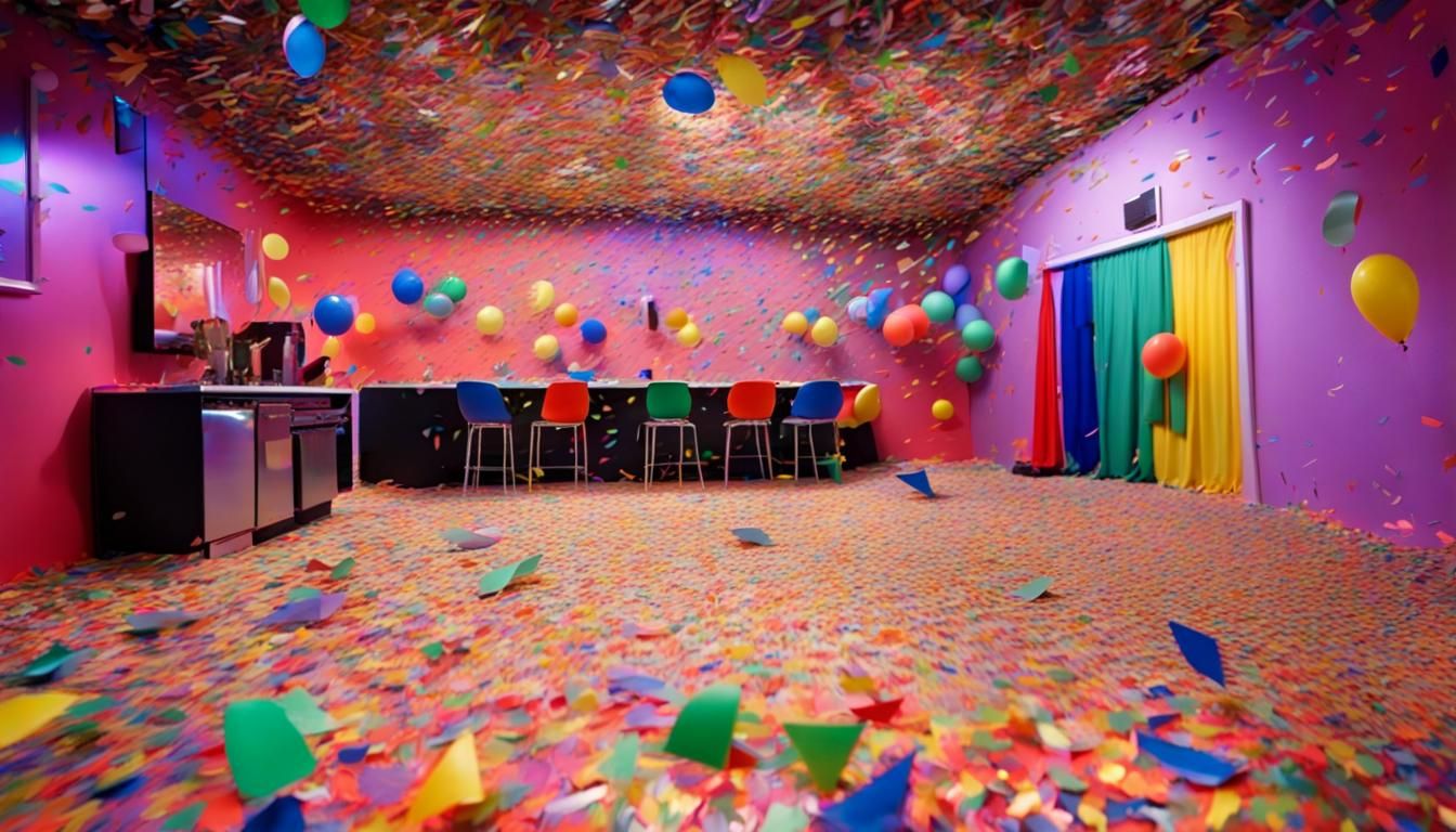 Drunken Party Aftermath: Confetti and Chaos