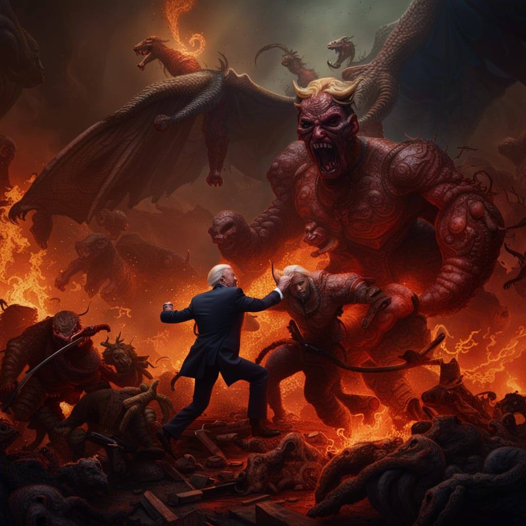 Biden vs Trump: Battle in Hell, Detailed Matte Painting
