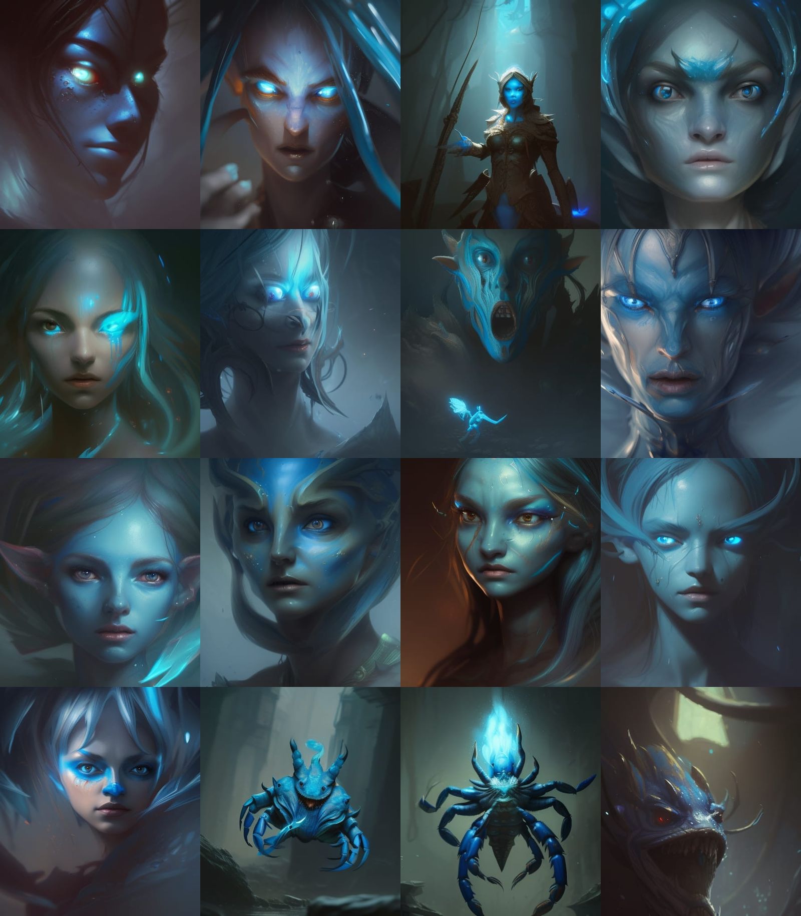 elf, blue skin, small crab, portrait, a masterpiece, 8k reso...