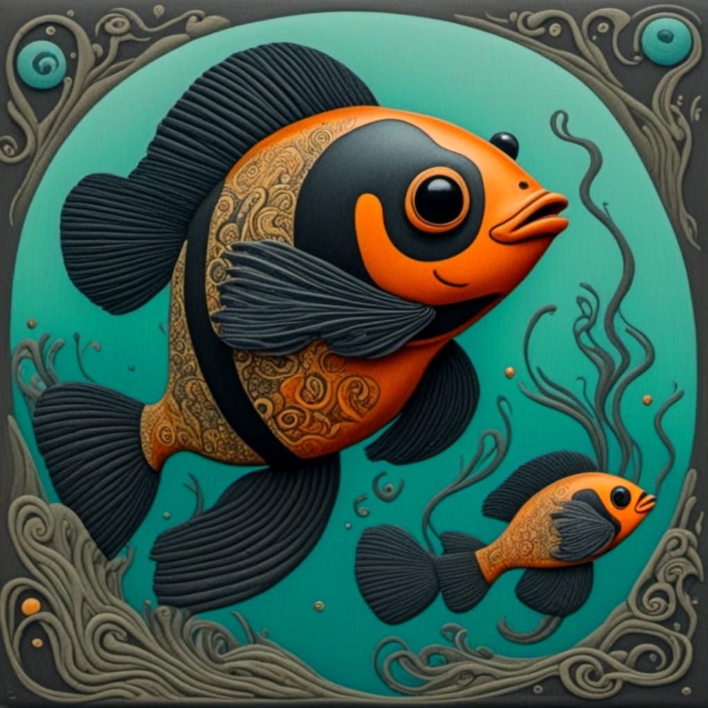 <lora:CharCOAL PSYCHedelic:1.0> Clownfish 