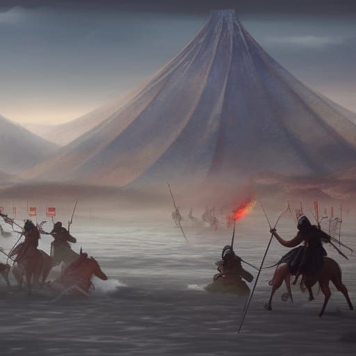 The Mongol armies invade Japan 1274 and 1281. scenes of batt...