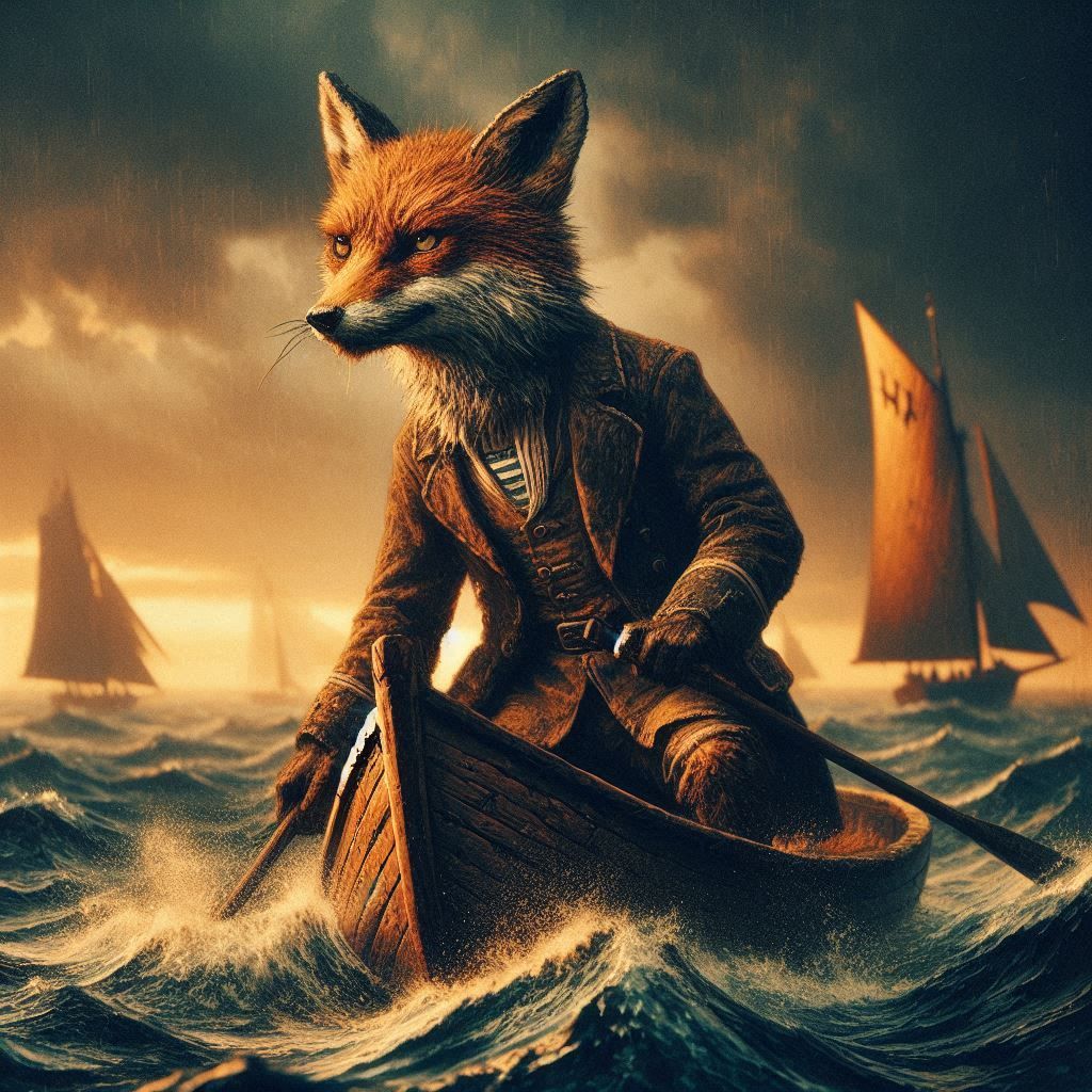 Pirate fox in a ship's boat