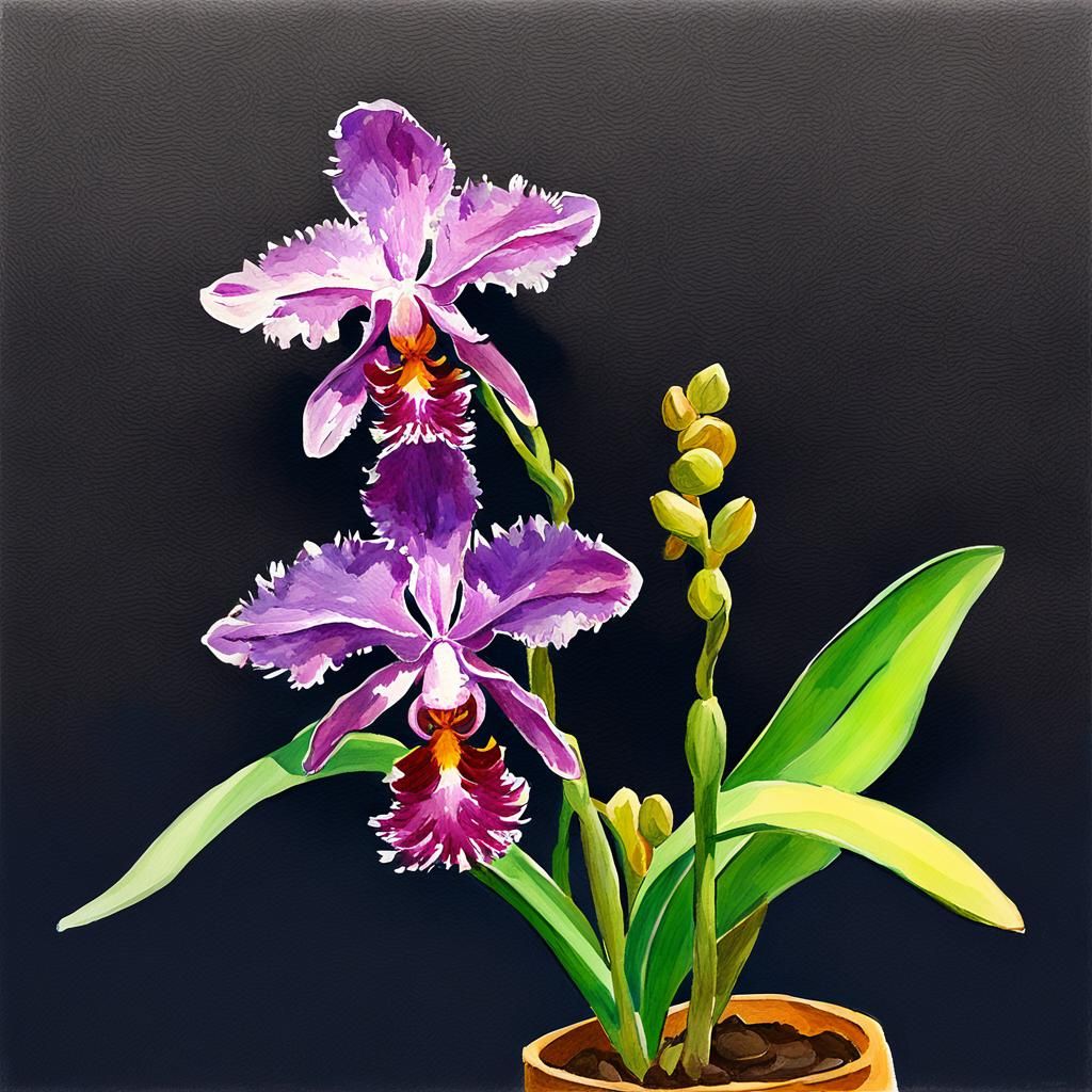 Orchid in Gouache Style Impressionist Painting
