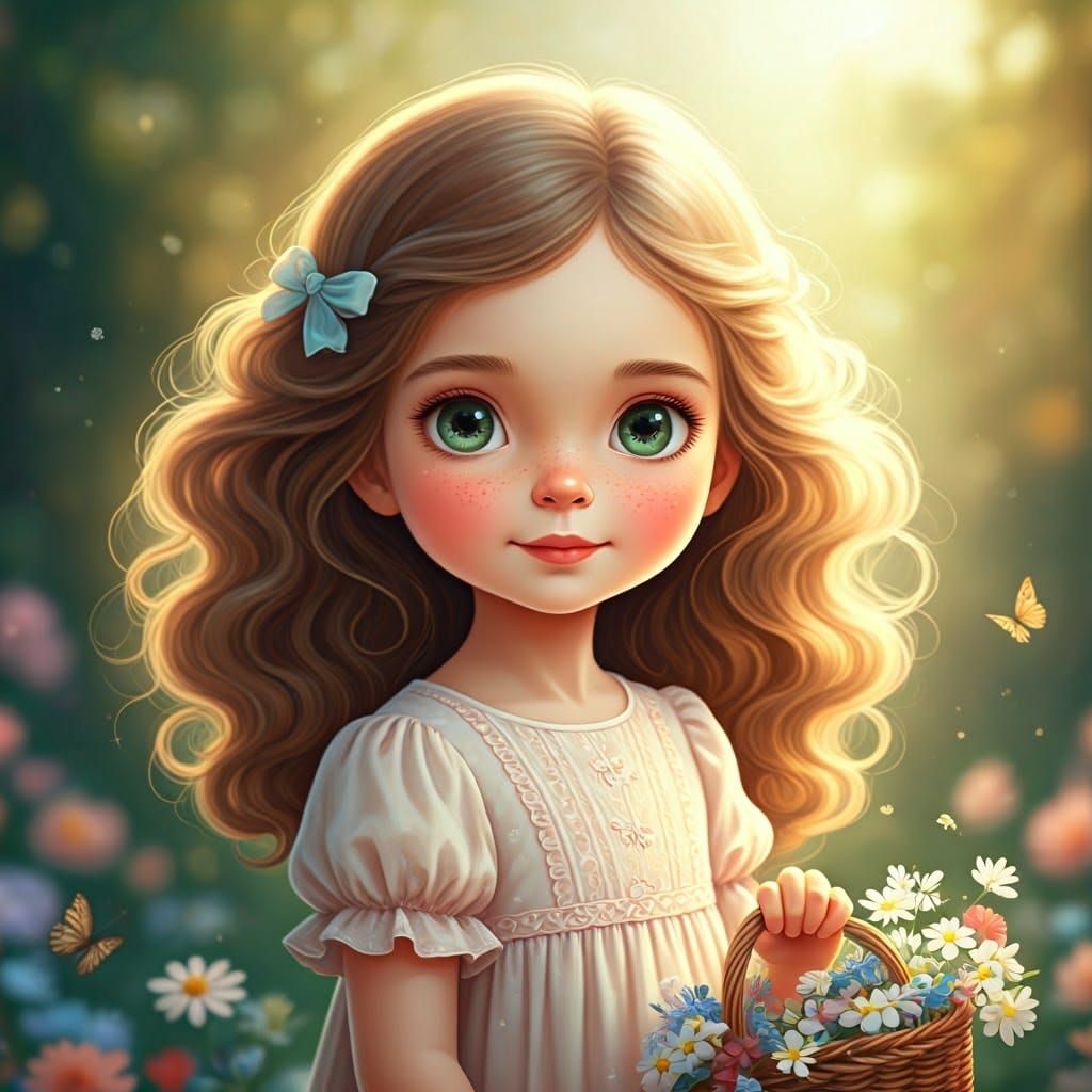 Whimsical Girl in Sunny Garden