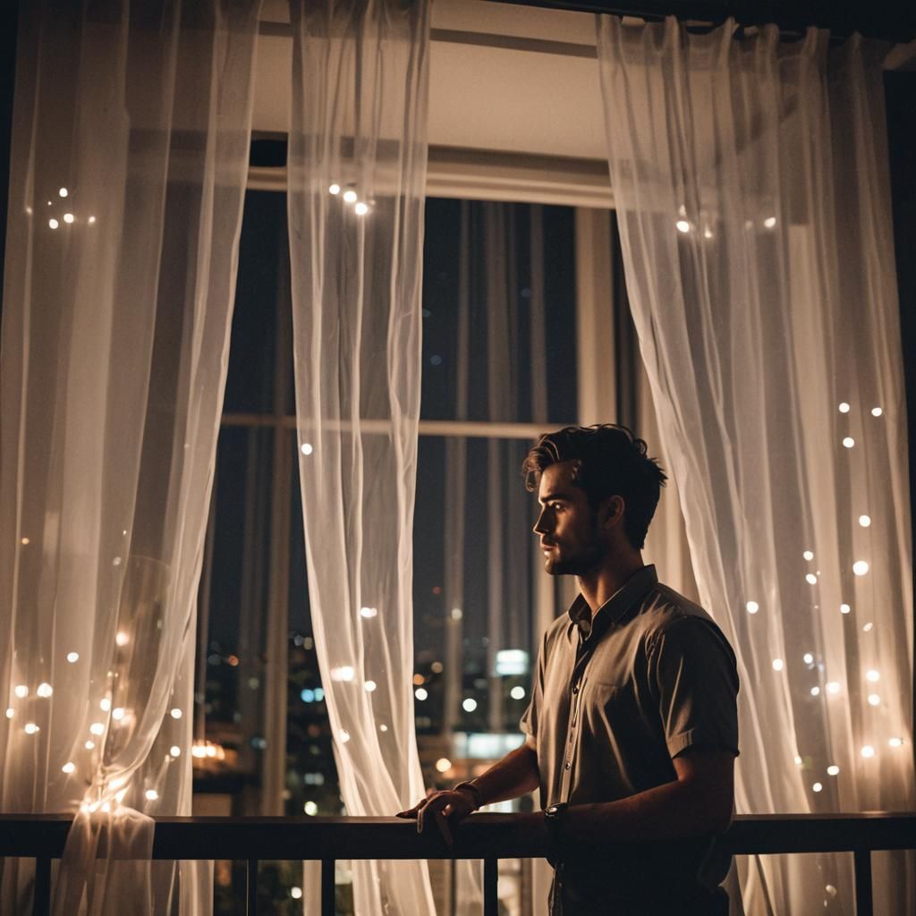 silhouette young man on the balcony