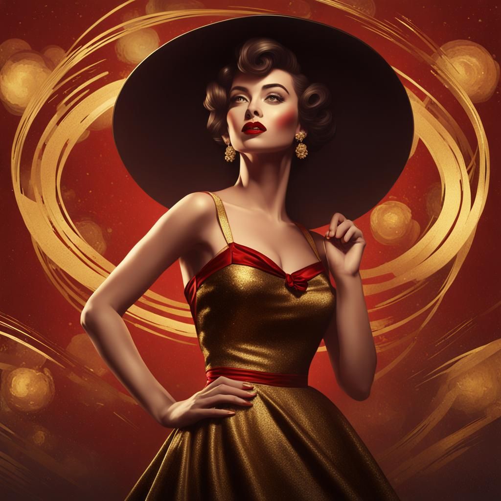 . a beautiful mid century woman.  1950s style,  wearubg a go...