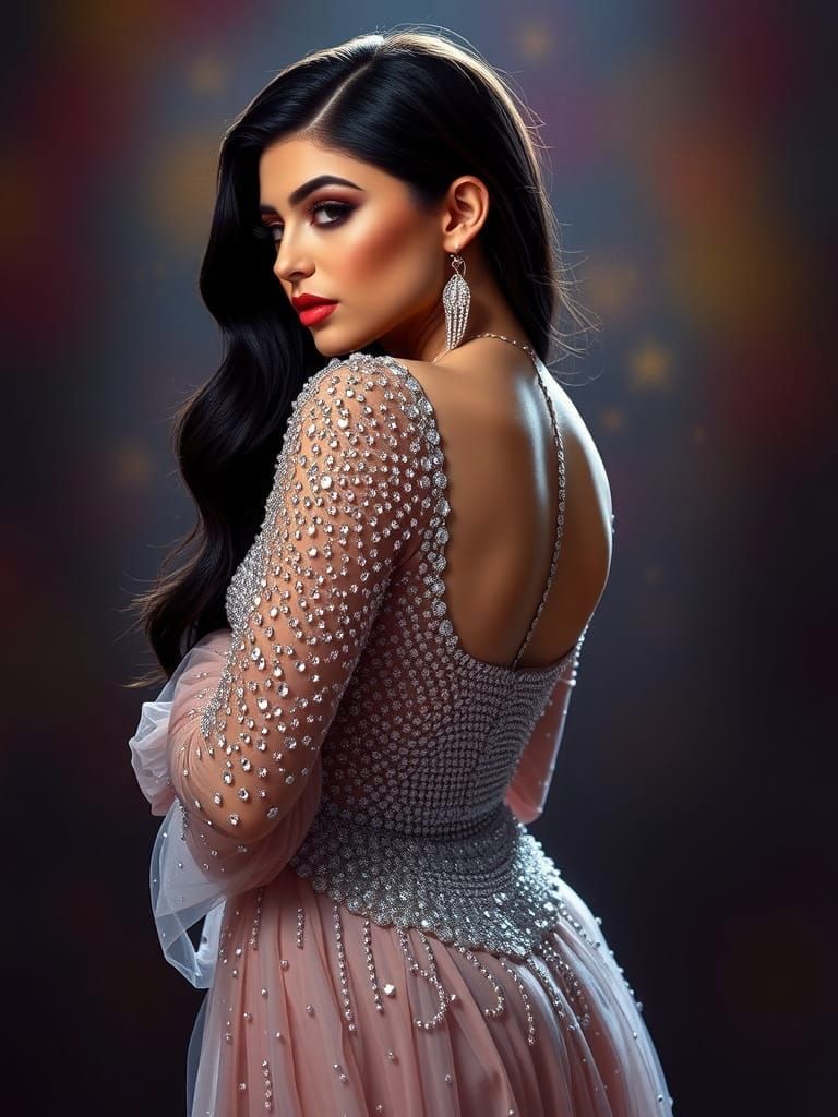 Glamorous Kylie Jenner in Luxe Pearl and Diamond Robe