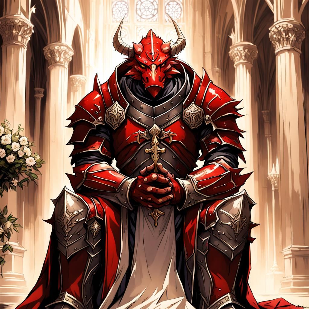 Red Dragonborn Paladin In Prayer In Cathedral Ai Generated Artwork Nightcafe Creator 5672