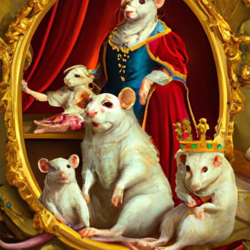 Rat monarchy family portrait, oil painting, ornate gold fram...