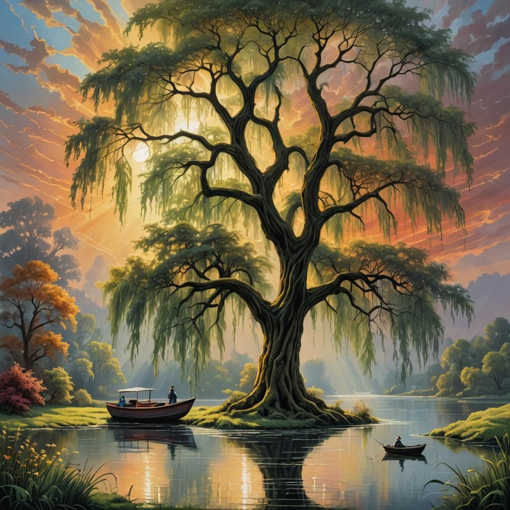 Weeping willow on the middle of a lake  by @Gerald Pfeifer