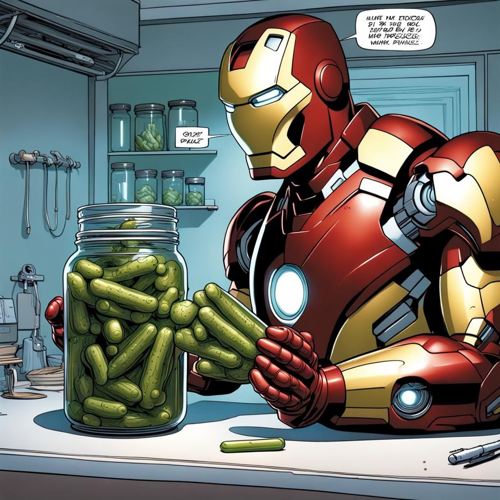 iron man turning into pickles after getting injected with he pickle syringe