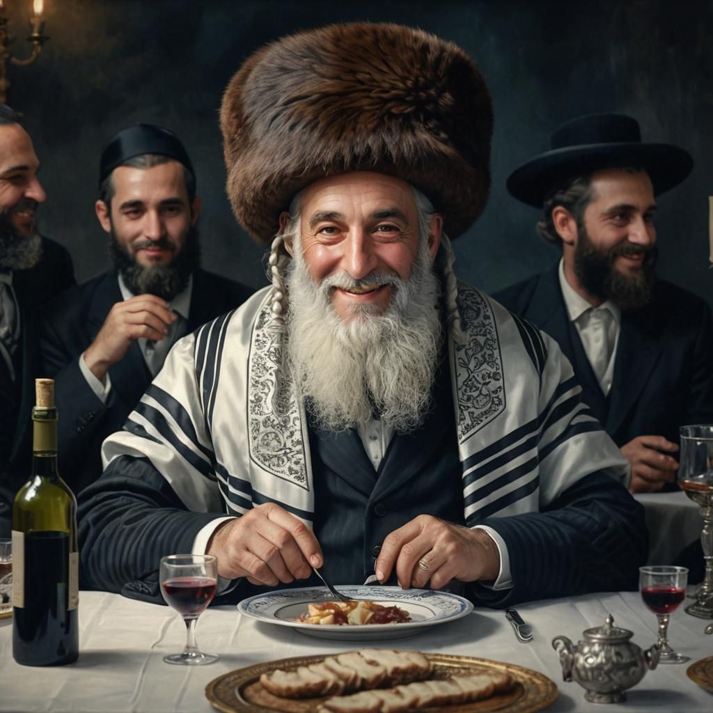 Smiling Hasidic Man Serving Breakfast in Golden Light