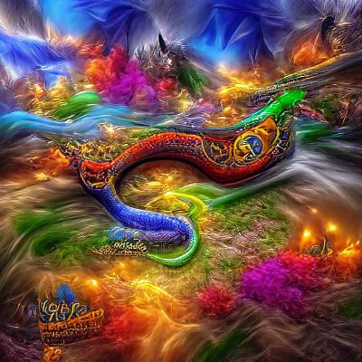 Cinematic view of an unlimited magical serpent beautiful det...
