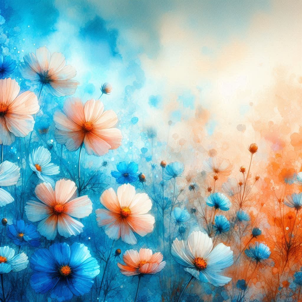 Blue and orange flowers