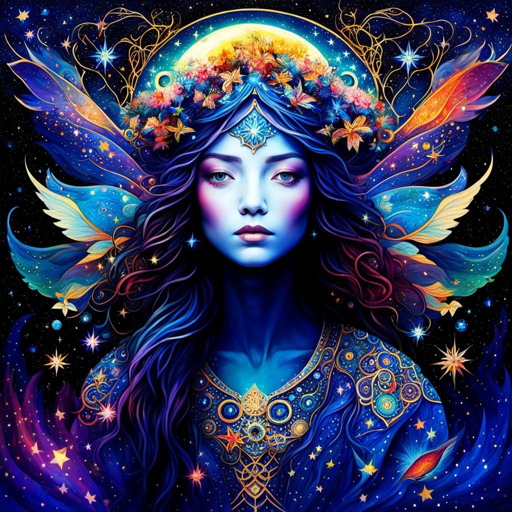 Magical Fairy goddess, Starry Night abstract expressionism, ...