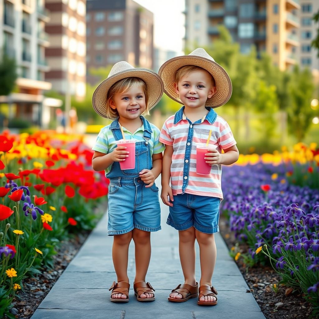 Two Brothers Laugh in Vibrant Urban Playground