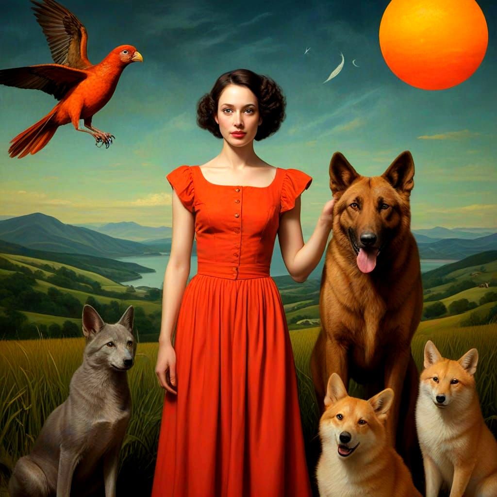 Surreal Portrait of a Happy Lady in a Fantastical Scene